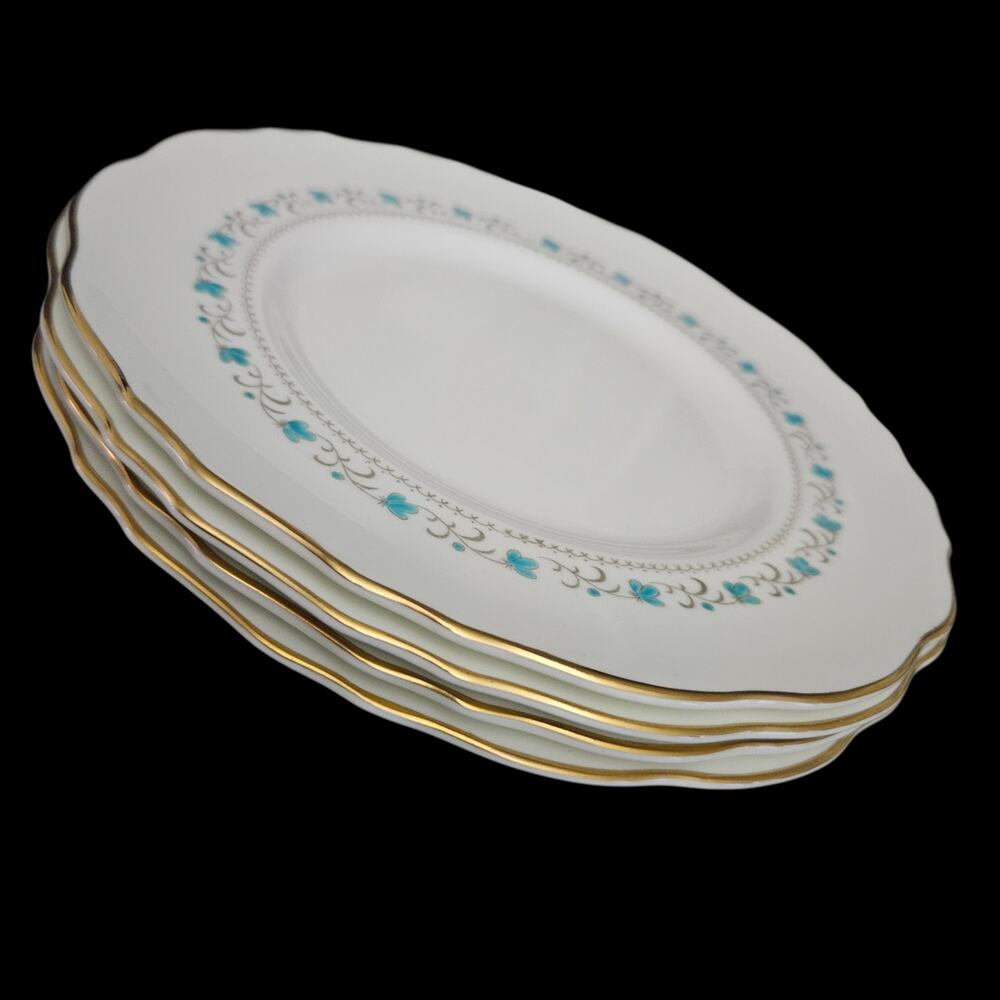 Vintage Royal Embassy Petite Fine China Japan Salad Plates Set of 4 Gold Trim